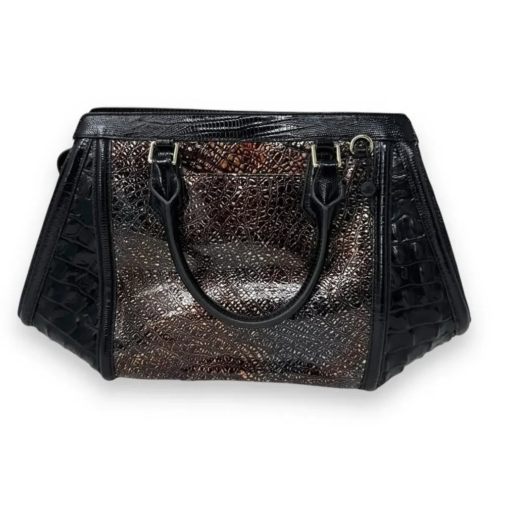 Brahmin Arden Satchel Multi Florin Handbag Croc-Embossed Color Block Leather
